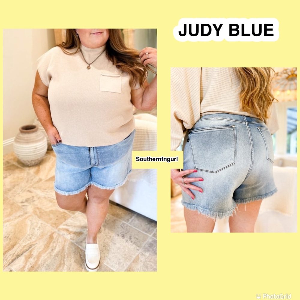 NWT  JUDY BLUE  High Rise Frayed Hem Cut Off Dad Shorts